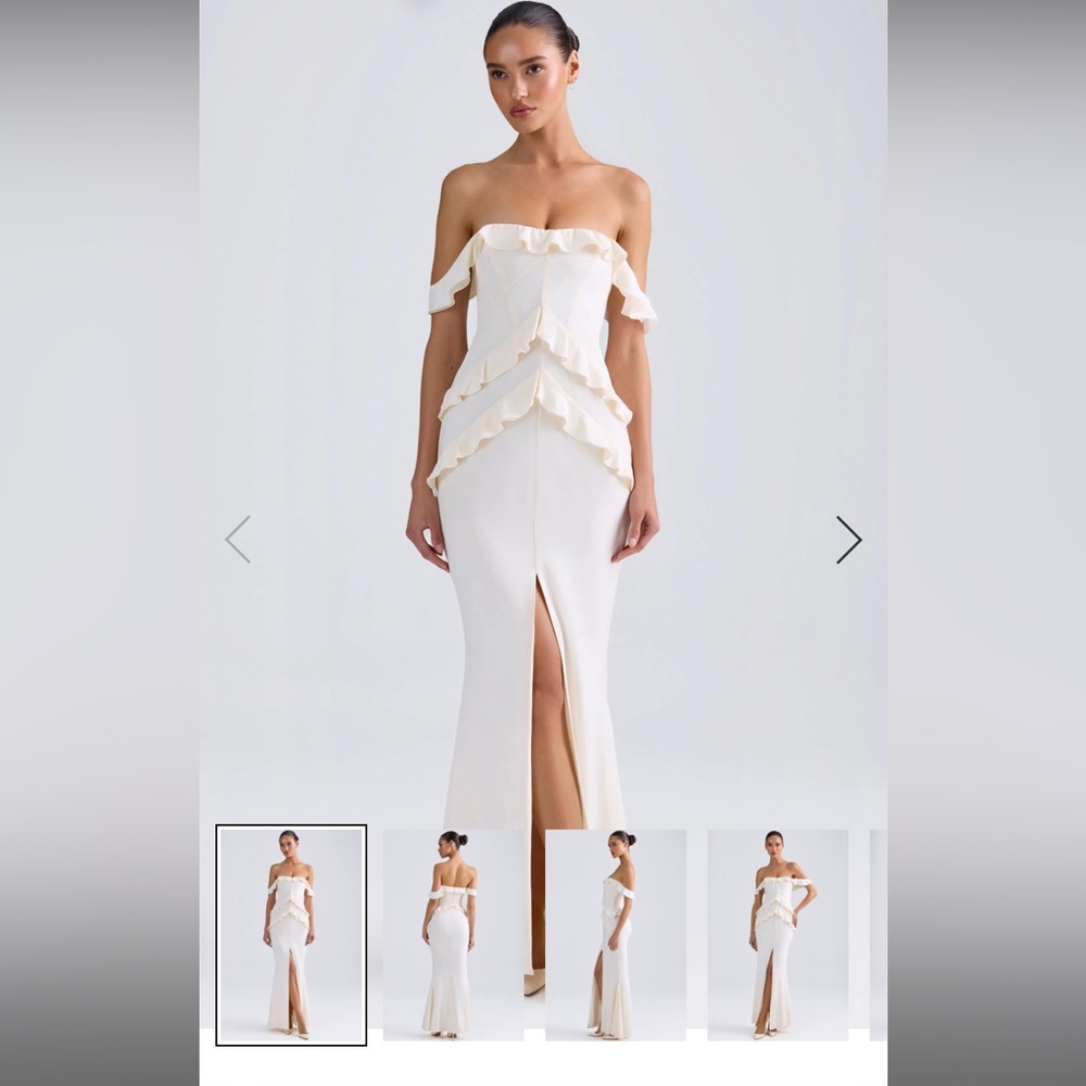 Oh Polly Cream Ruffle Maxi Dress